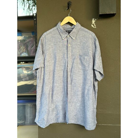 Cremieux Men's XXL 100% Linen Heather Blue Casual Button Down Short Sleeve Shirt - Picture 1 of 6